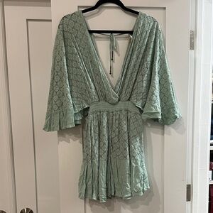 Free People Mint Green Lace Mini Dress with Romper shorts underneath